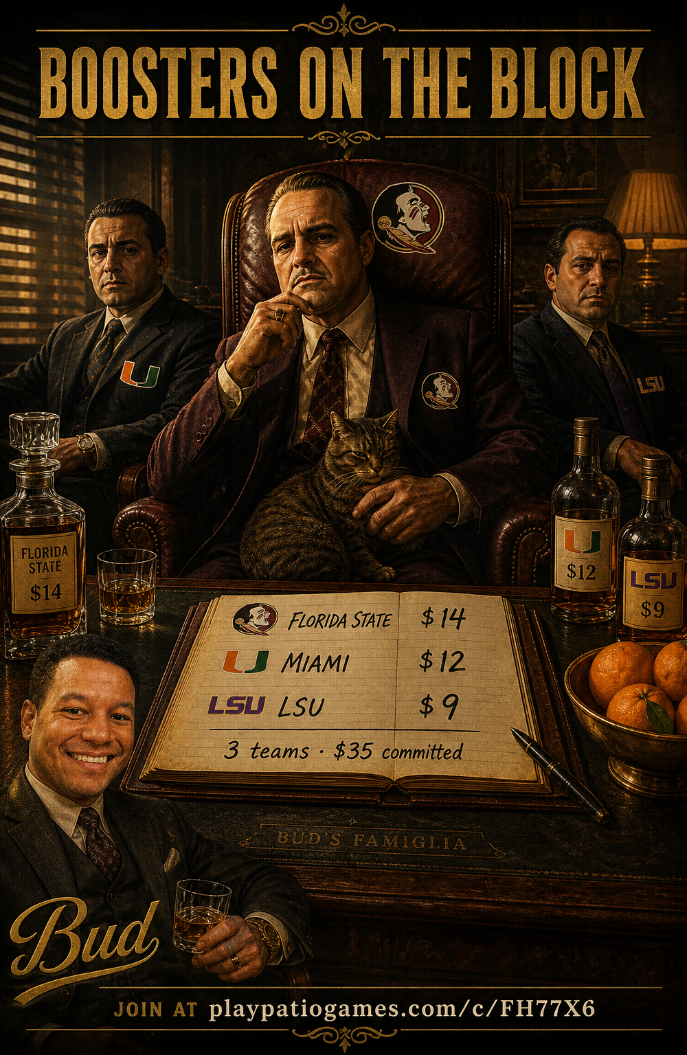 Bud Baker's auction slate